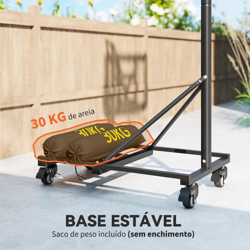 Cesto de basquetebol para Exterior com Altura Ajustável 235-305 cm Saco de Peso e Rodas Preto