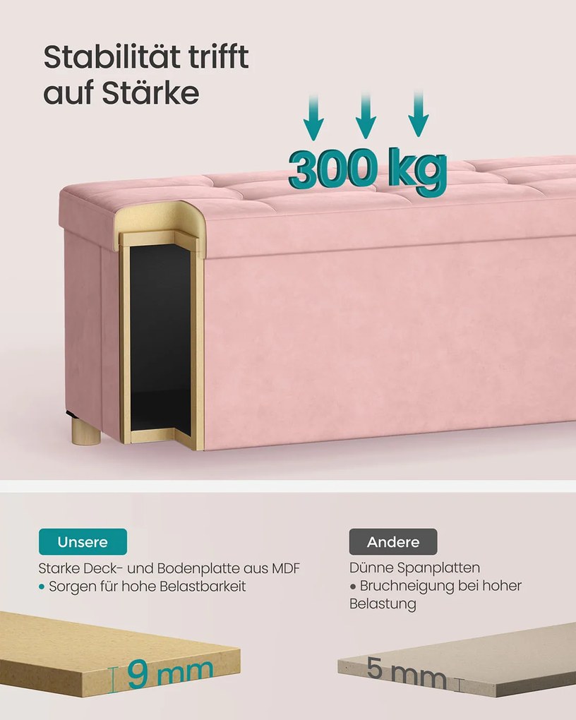 Banco com espaço de arrumação 38 x 110 x 40 cm Banco de pés 112 L cor-de-rosa pastel