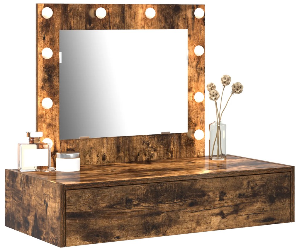 Mesa de Maquiagem Suspensa com Luzes LED Carvalho Fumado