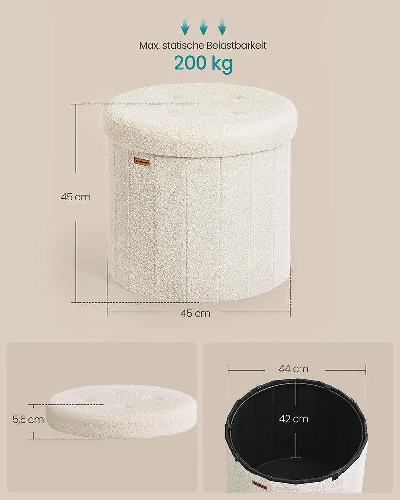Banco redondo com espaço de arrumação e tampa removível 45 x 45 cm Creme