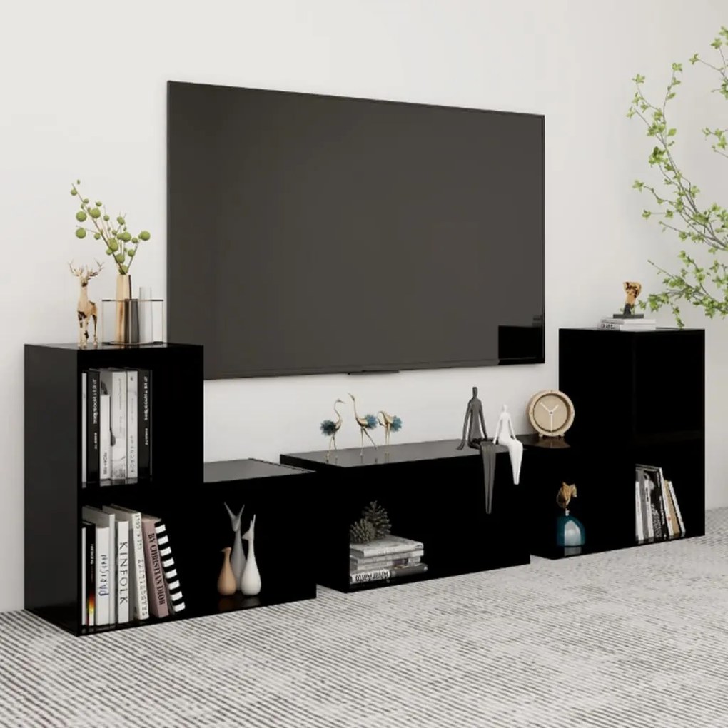 vidaXL 6 pcs conjunto de móveis de TV contraplacado preto