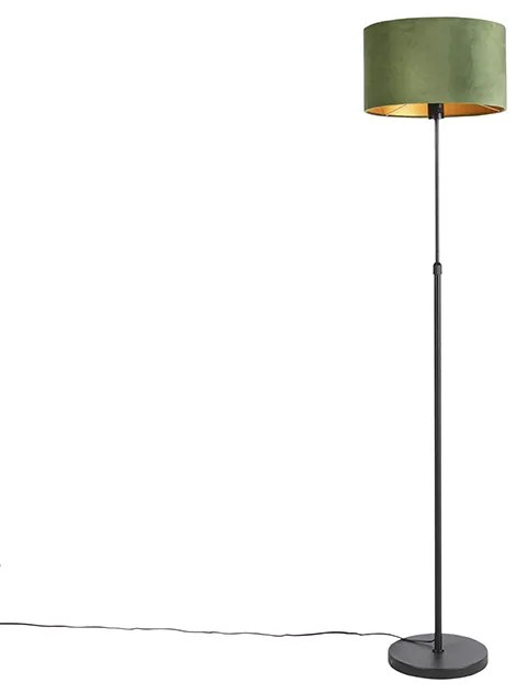 Candeeiro de pé preto com abajur de veludo verde com dourado 35 cm - Parte Country / Rústico
