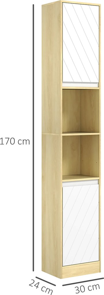 Coluna Casa de Banho com 2 Prateleiras Abertas Armário Alto para Casa de Banho 30x24x170 cm Madeira e Branco