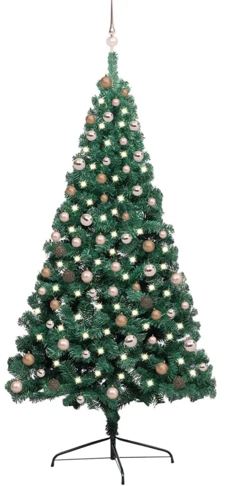 vidaXL Meia árvore Natal artificial pré-iluminada c/ bolas verde