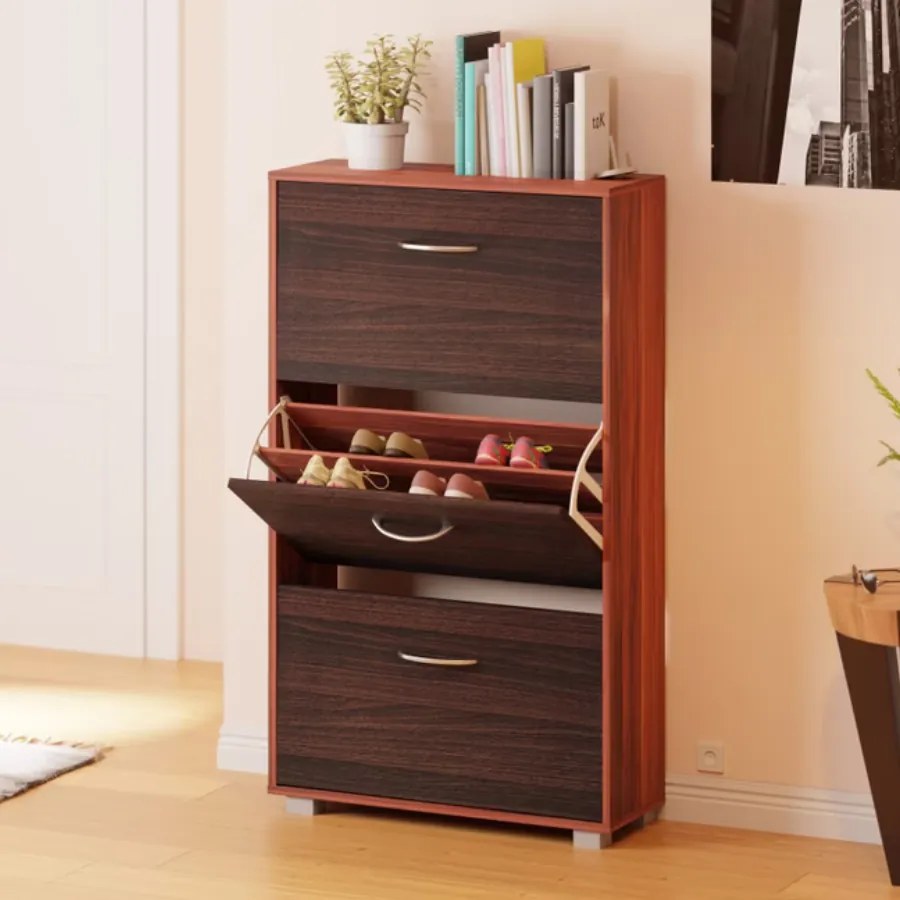 Sapateira com 3 gavetas espaçosas 115 x 61 x 24 cm Preto + Castanho