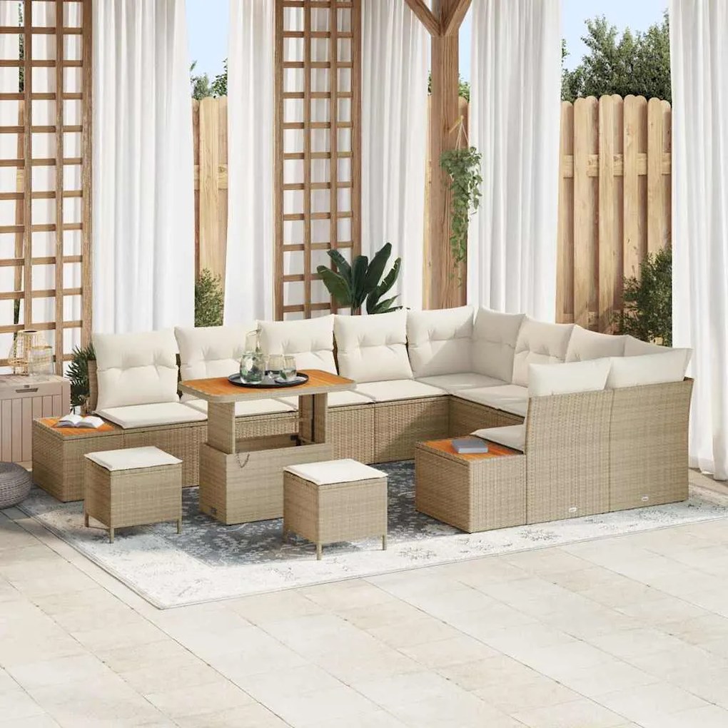 vidaXL Conjunto de Sofá de Jardim 12 pcs Bege Rattan Sintético