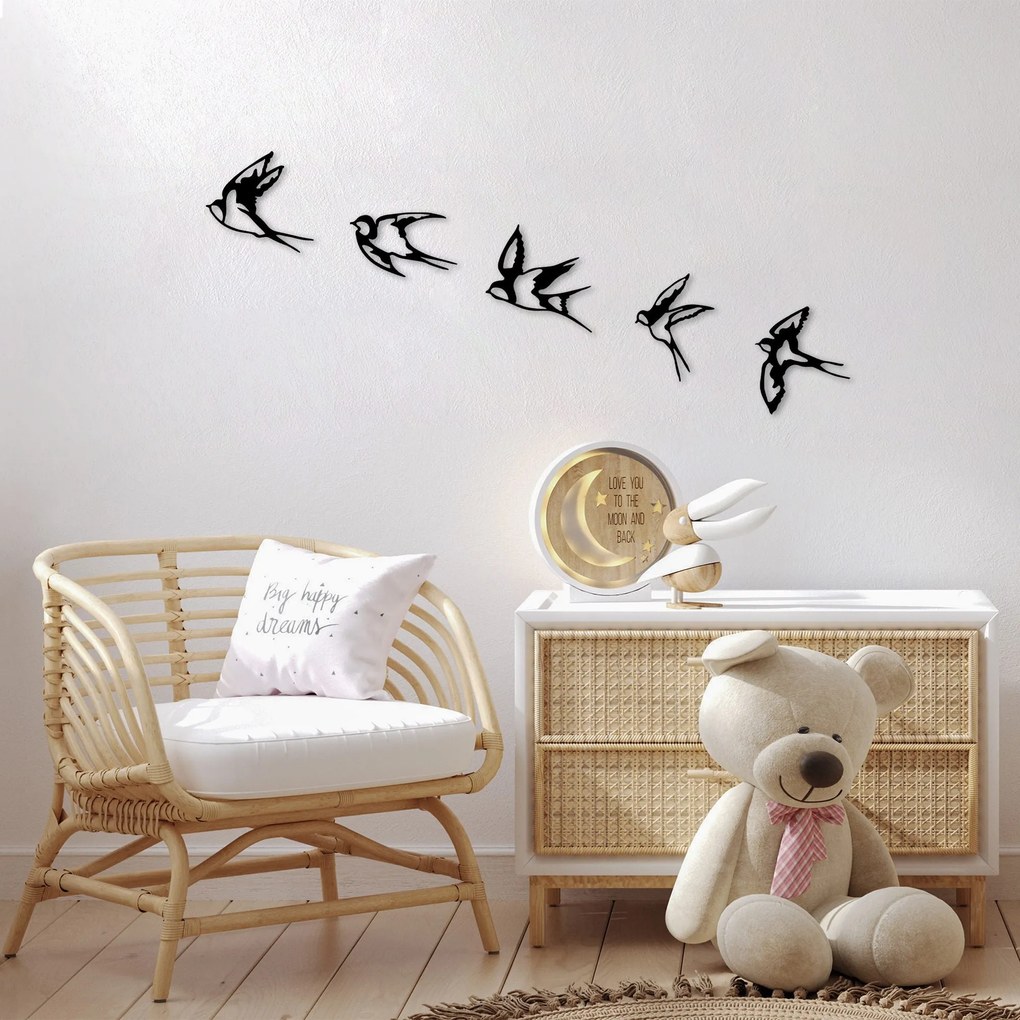 Acessório Decorativo de Parede Andorinhas – Preto – 18x19 cm, 19x19 cm