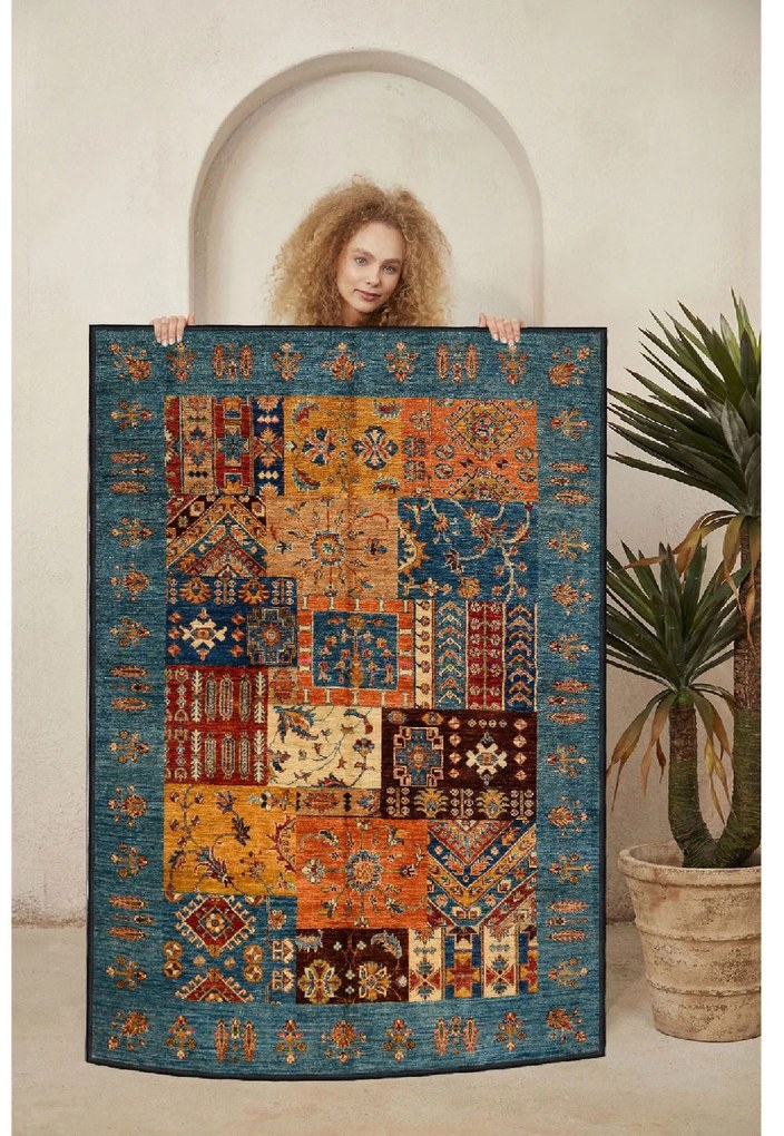 Tapete Eexfab445-Klm – Camel, Laranja, Vermelho Telha, Azul – 80x150 c