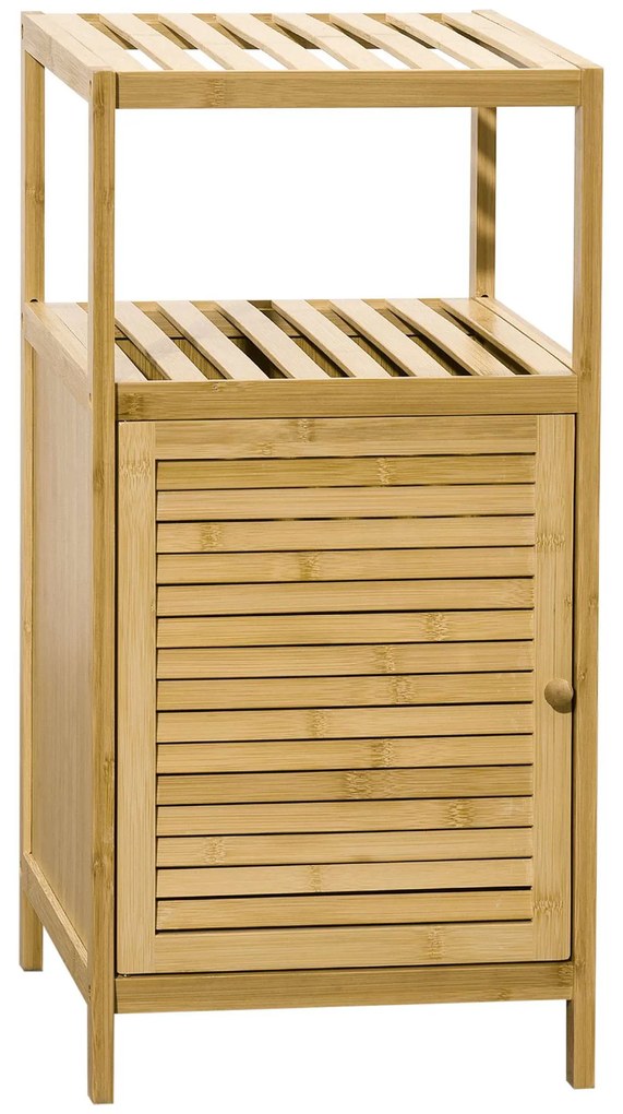 kleankin Estante Bambu Casa de Banho Armário Armazenamento 1 Porta Prateleira Compacto 33x36,5x67 cm Madeira