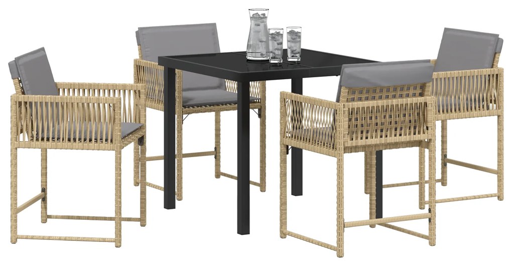 Conjunto de Jantar de Jardim de 5 peças com Almofadas Bege Poliéster