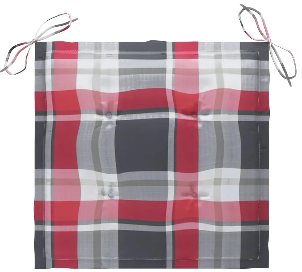 Cadeiras jardim c/ almofadões xadrez vermelho 2 pcs teca maciça