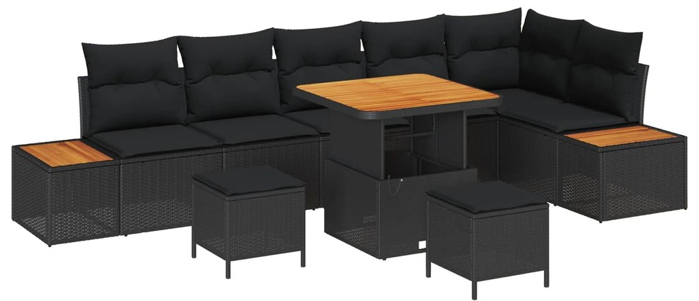 vidaXL Conjunto de Sofá de Jardim 9 pcs Preto vime PE