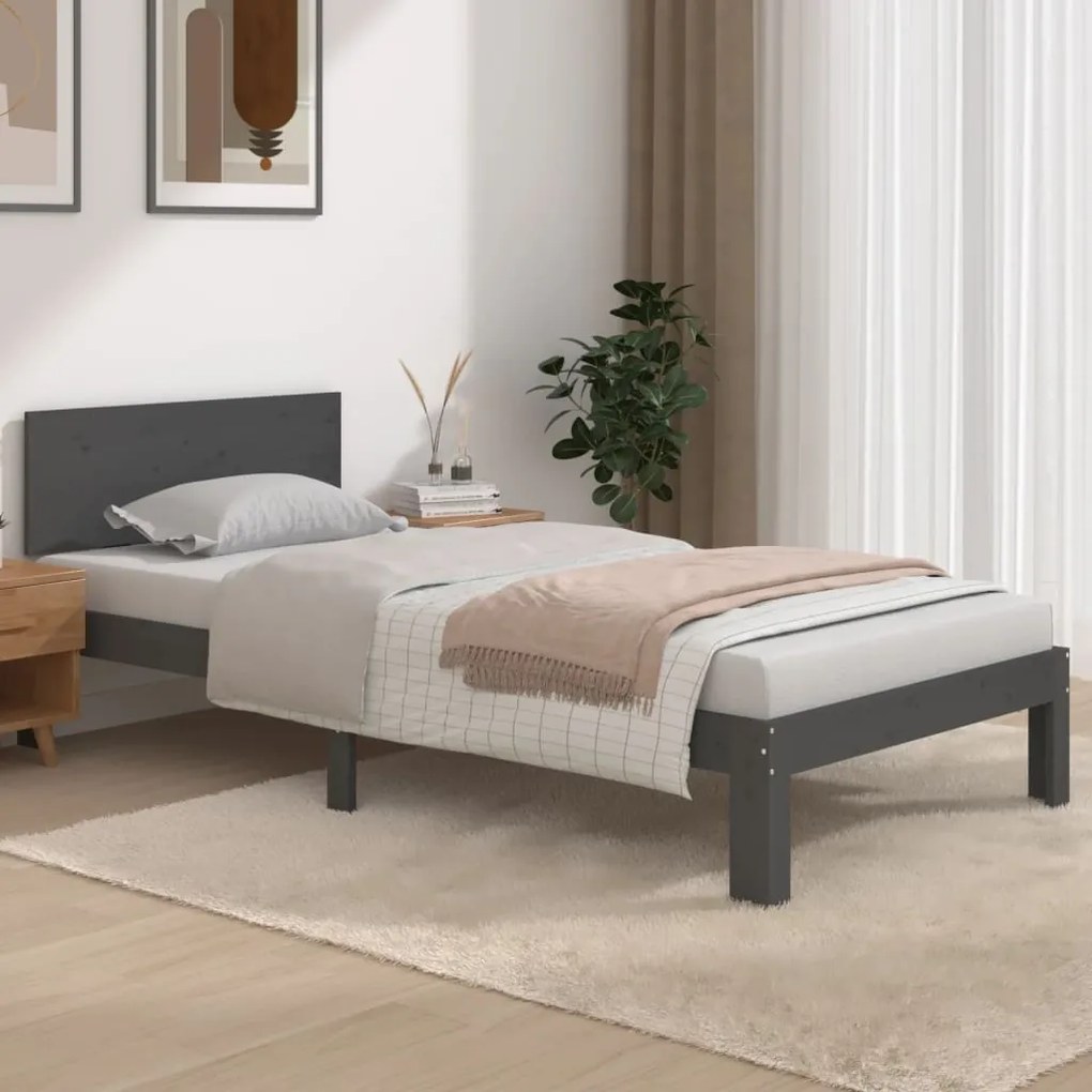 vidaXL Estrutura de cama solteiro 90x190 cm madeira maciça cinza