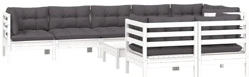 9 pcs conj. lounge de jardim c/ almofadões pinho maciço branco