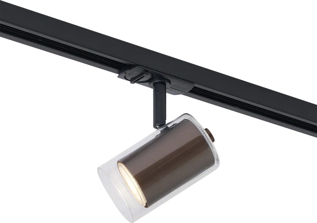 Foco moderno bronze escuro com vidro transparente para sistema de calhas monofásico - Iconic Lloyd