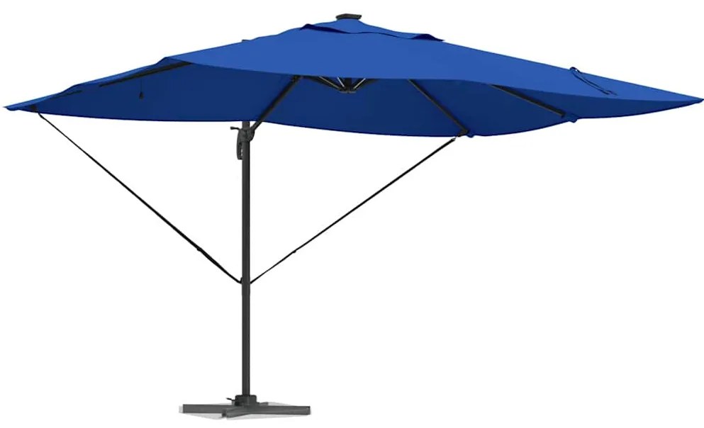 Guarda-sol Cantilever Roma da , com LEDs azuis, medindo 352x251x265 cm