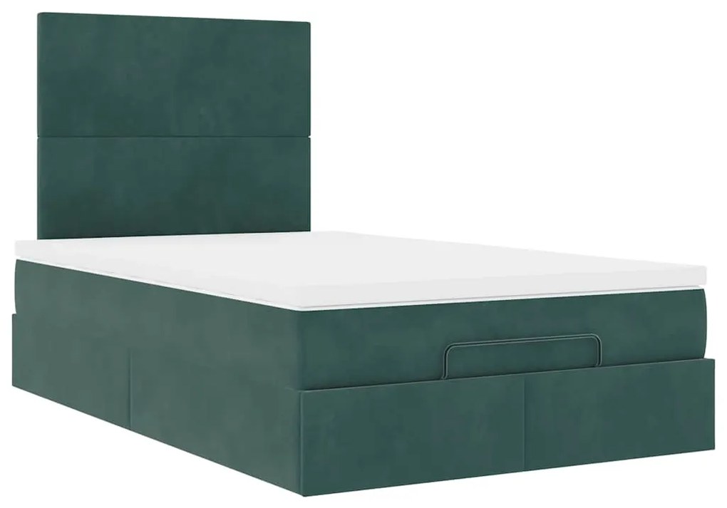 Estrutura de cama otomana com colchões verde escuro veludo