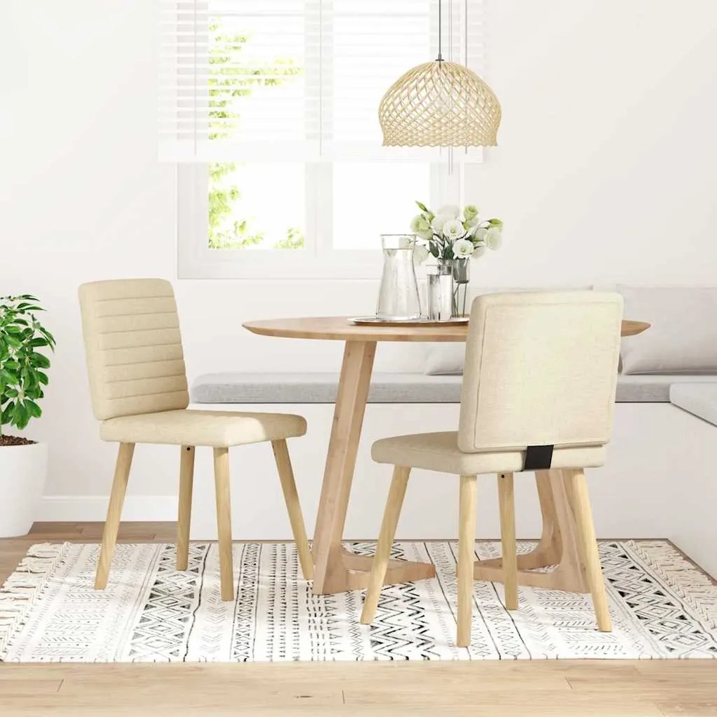 Cadeiras de jantar 2 pcs tecido cor creme