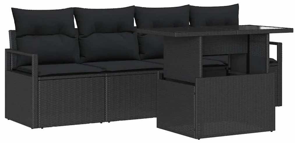 Conjunto de Sofá de Jardim vidaXL de 5 Peças com Almofadas Preto Ratta