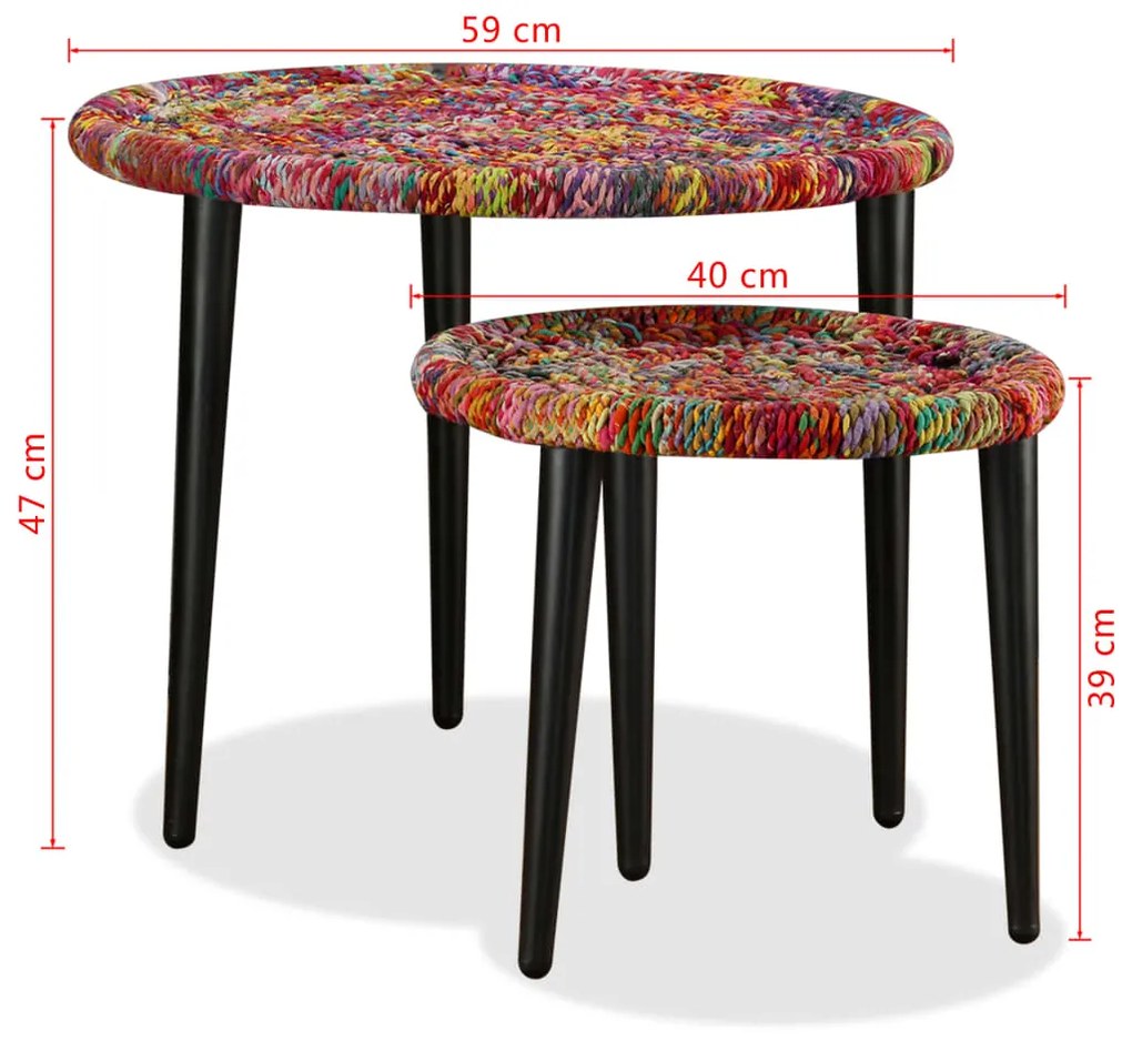 Conjunto mesas de centro 2 pcs detalhes chindi multicor