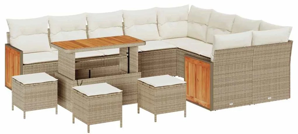 Conjunto de Sofá de Jardim vidaXL 13 Peças com Almofadas Bege Rattan P