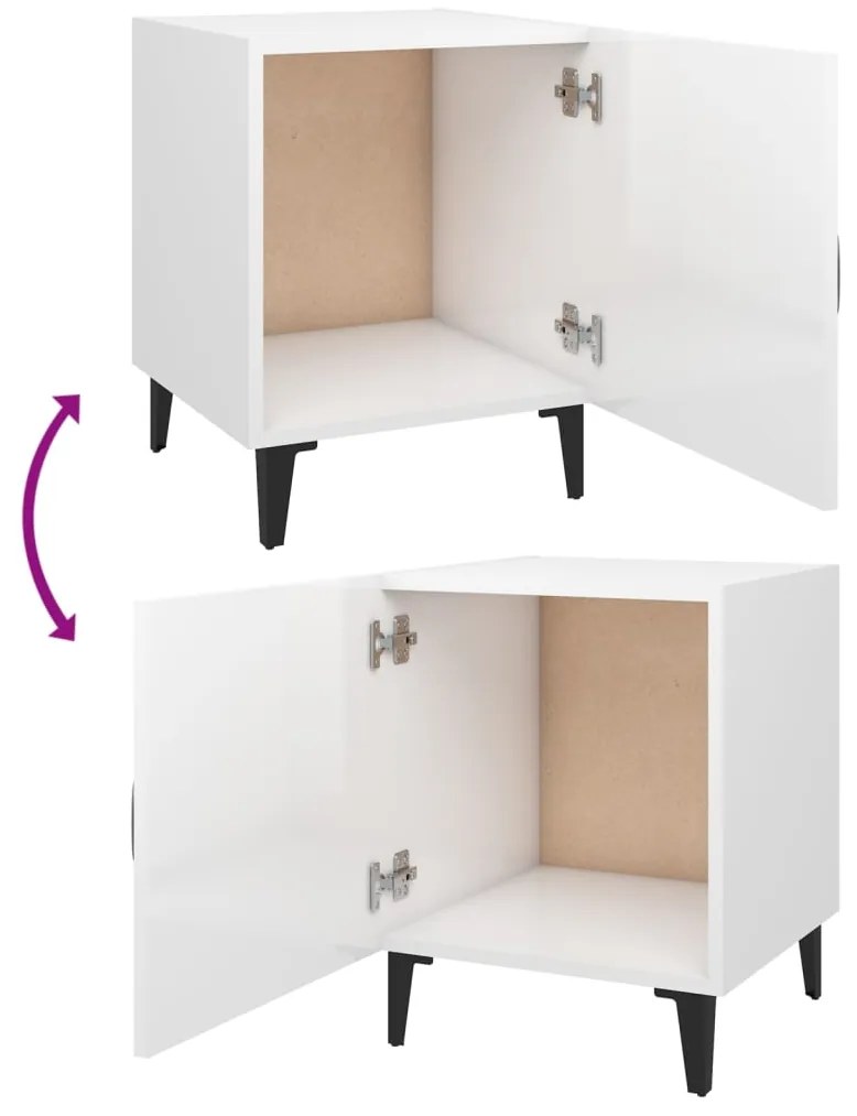 Mesas de cabeceira 2 pcs madeira processada branco brilhante