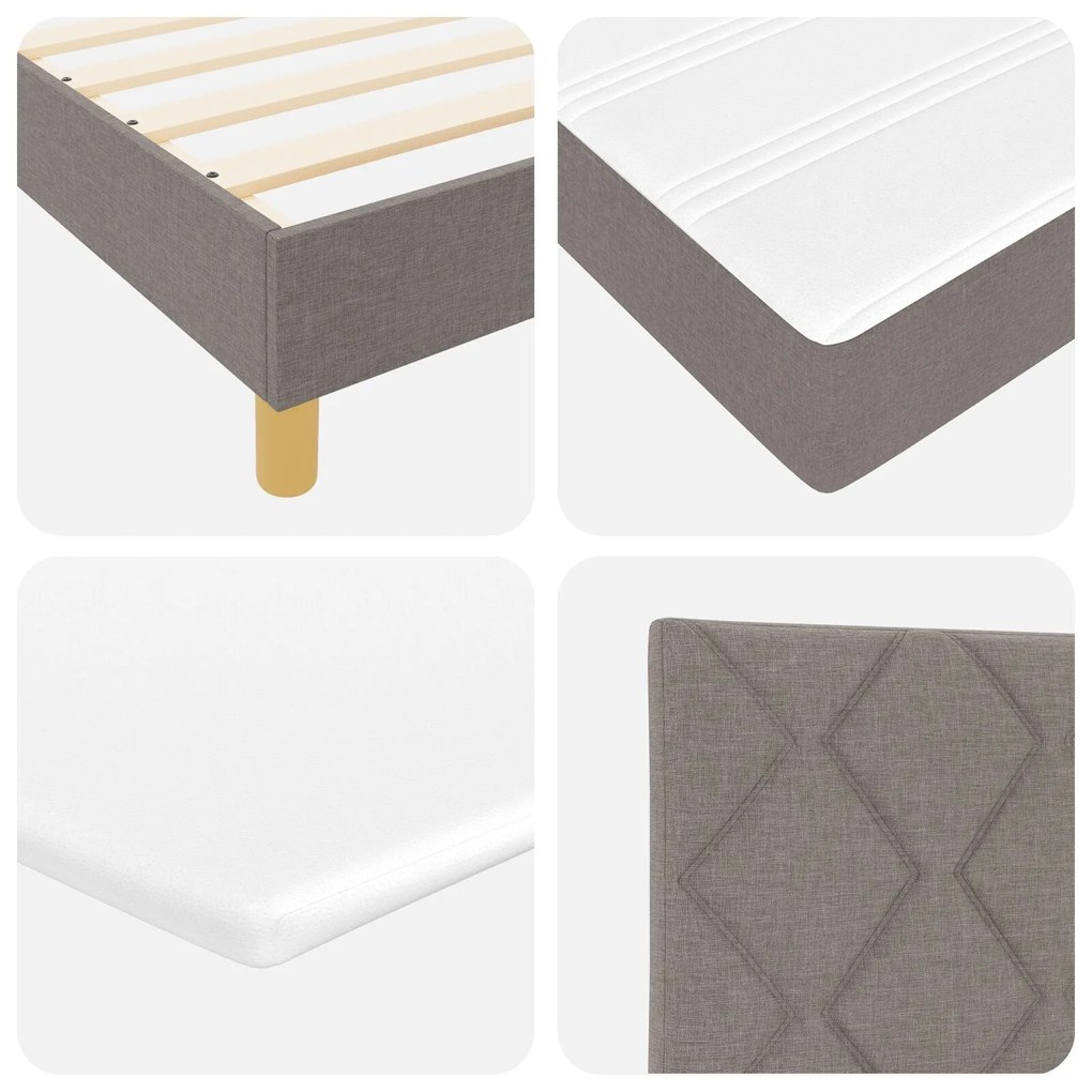 Cama Box com Colchão & LED Taupe 90x190 cm em Tecido