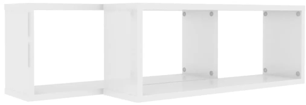 Prateleiras parede cúbicas 2 pcs deriv. madeira branco brilh.