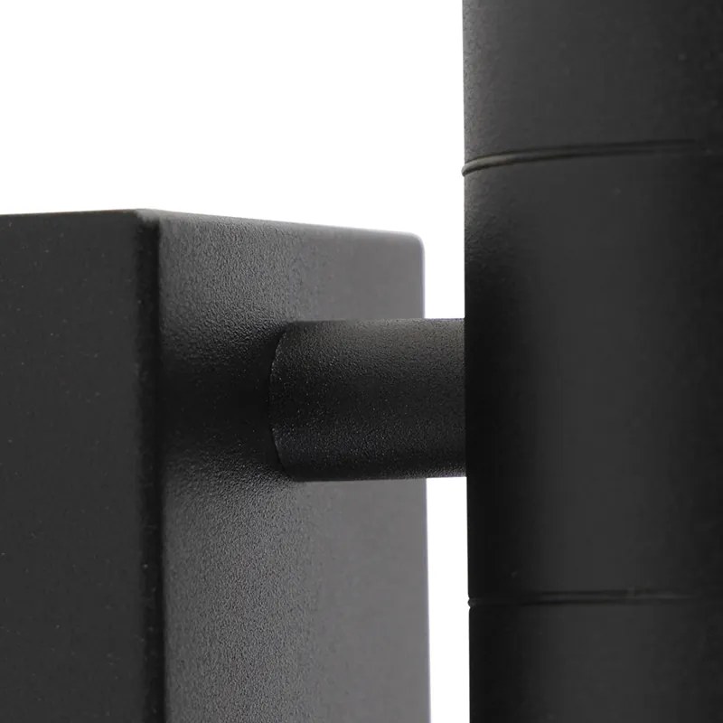 Candeeiro de parede exterior preto 2 luzes com sensor de movimento IP44 - Duo