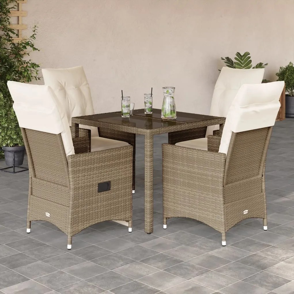 vidaXL 5 pcs conjunto de jantar p/ jardim com almofadões vime PE bege