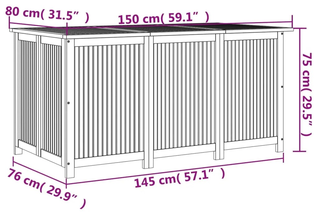 Caixa de arrumação para jardim 150x80x75 cm acácia maciça