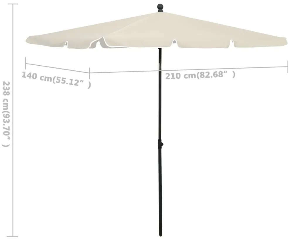 Guarda-sol de jardim com mastro 210x140 cm cor areia