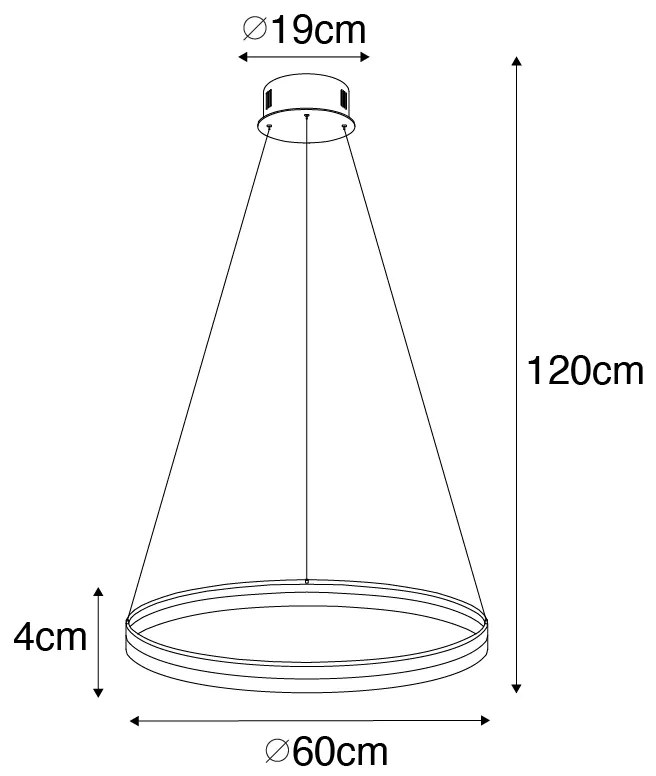 Candeeiro de suspensão design dourado 60 cm com LED regulável em 3 etapas - Anello Design
