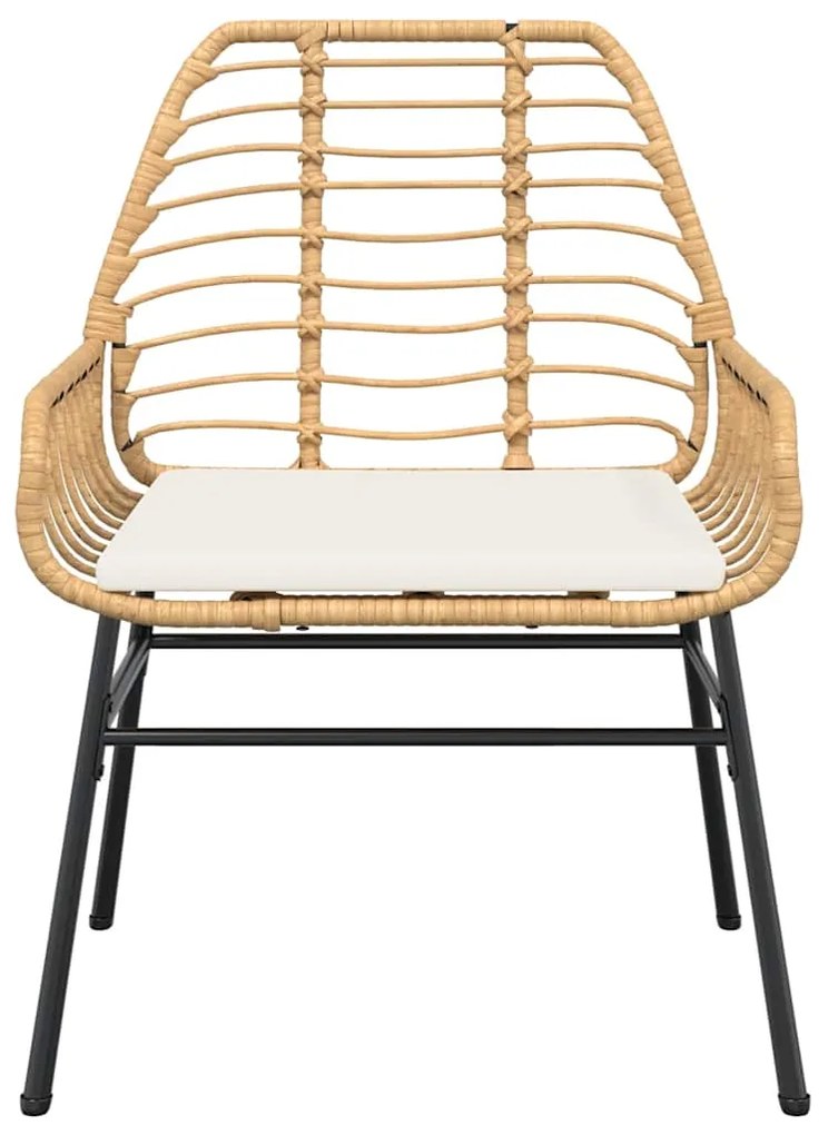 Conjunto jantar jardim 3 peças almofadas vidro vime PE castanho