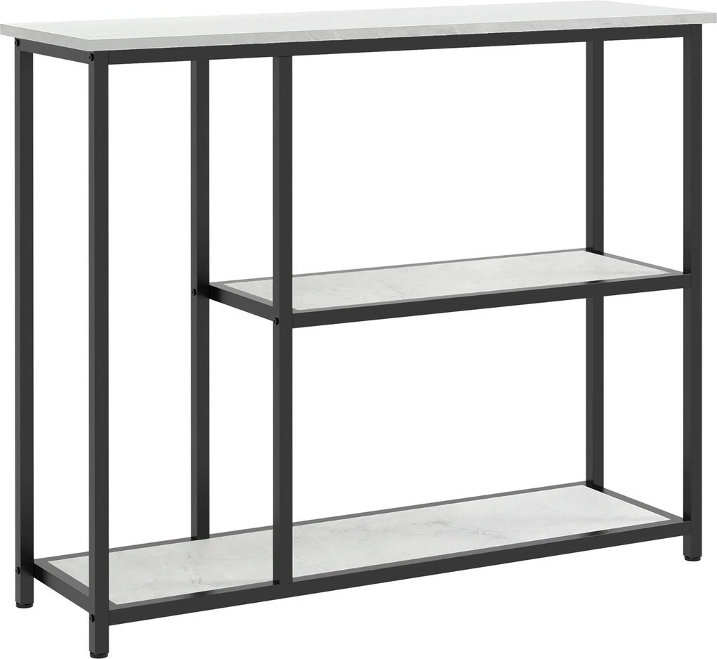 HOMCOM Aparador 100 cm, mesa consola 3 níveis, tampos com efeito mármore, estrutura em aço, branco | Aosom Portugal
