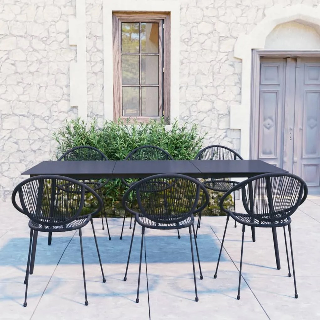 vidaXL 7 pcs conjunto de jantar para jardim vime de PVC preto
