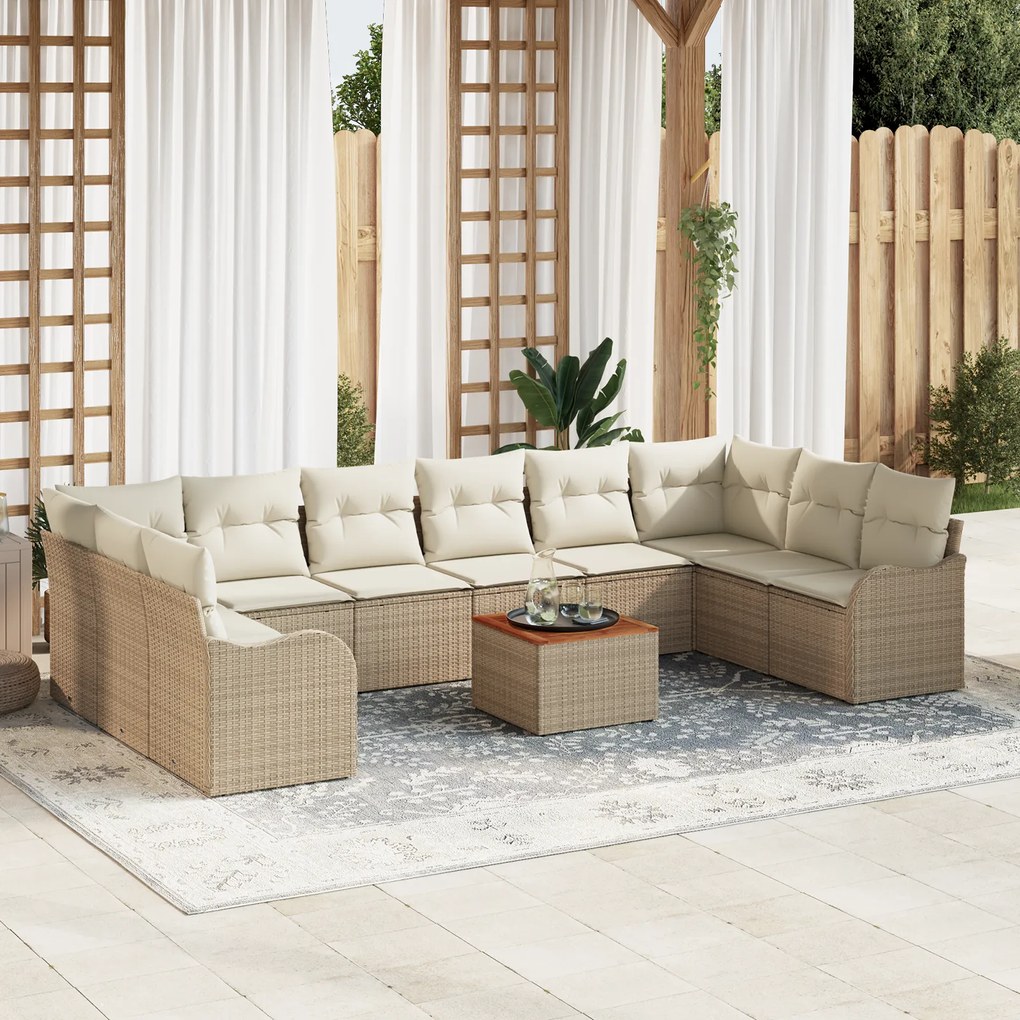 Conjunto de Sofás de Jardim vidaXL de 11 Peças com Almofadas Bege Poli