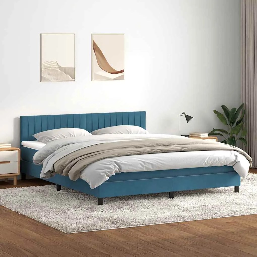 vidaXL Cama box spring c/ colchão e LED 180x210 cm veludo azul-escuro