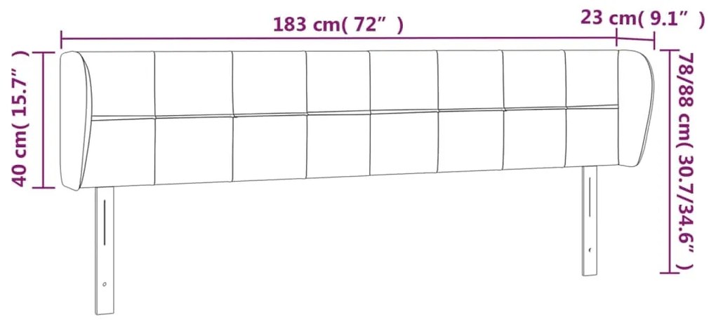 Cabeceira de cama c/ abas tecido 183x23x78/88cm cinzento-escuro