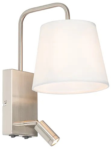 LED Moderno candeeiro de parede branco e aço com candeeiro de leitura - Renier Moderno