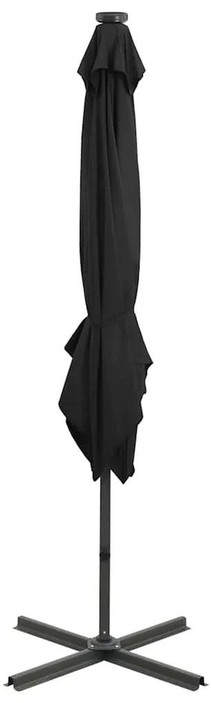 Guarda-sol jardim cantilever c/ poste e luzes LED 250 cm preto