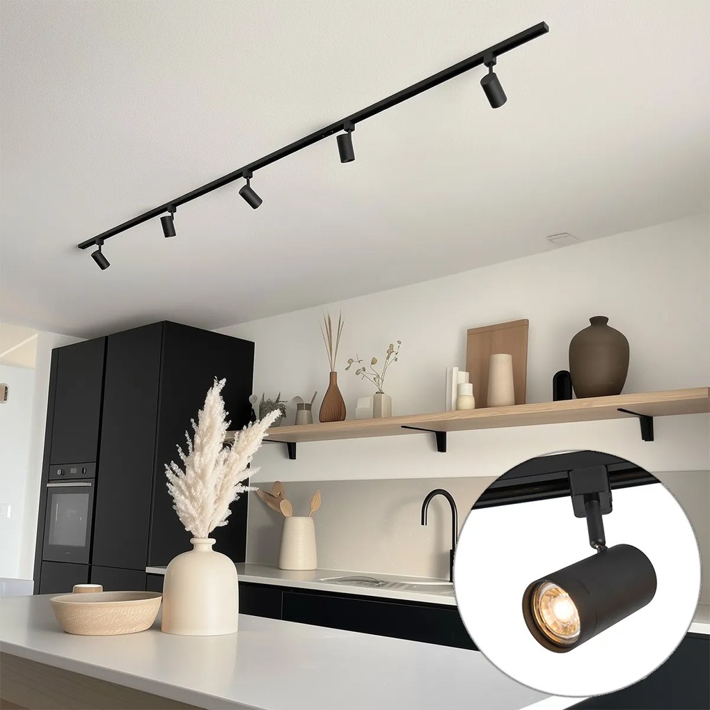 Sistema ferroviário moderno preto com 5 focos monofásicos - Jeana