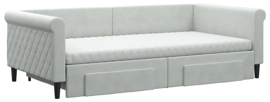 Sofá-cama c/ gavetão e gavetas 100x200 cm veludo cinzento-claro