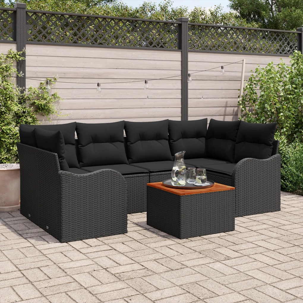 Conjunto de Sofás Jardim vidaXL de 7 Peças com Almofadas Preto Polirat