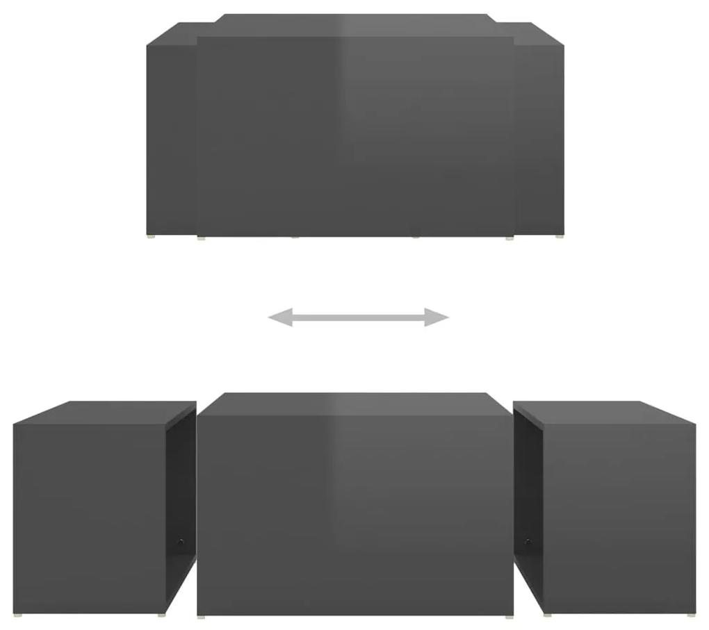 3 pcs conjunto de mesas de centro 60x60x38 cm cinza brilhante