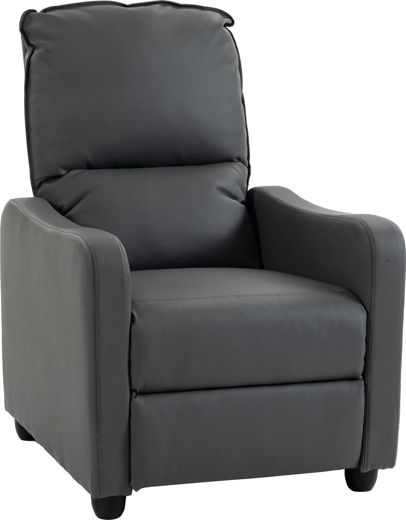 HOMCOM Poltrona Relax Reclinável Manual 155° com Apoio para os Pés, em PU, para Sala e Quarto, Cinza escuro | Aosom Portugal