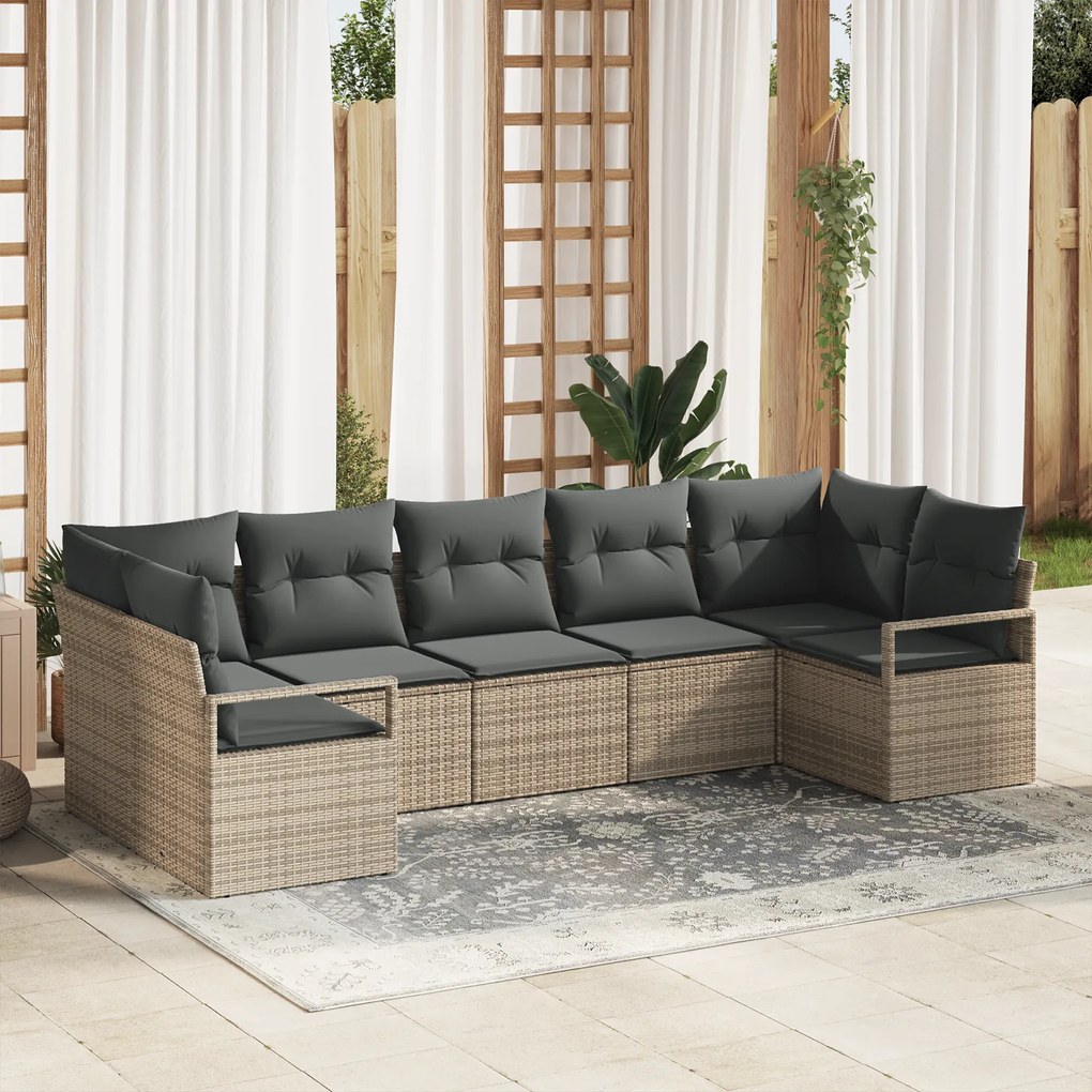 Conjunto de Sofá de 7 Peças com Almofadas vidaXL Cinza Rattan de Polie