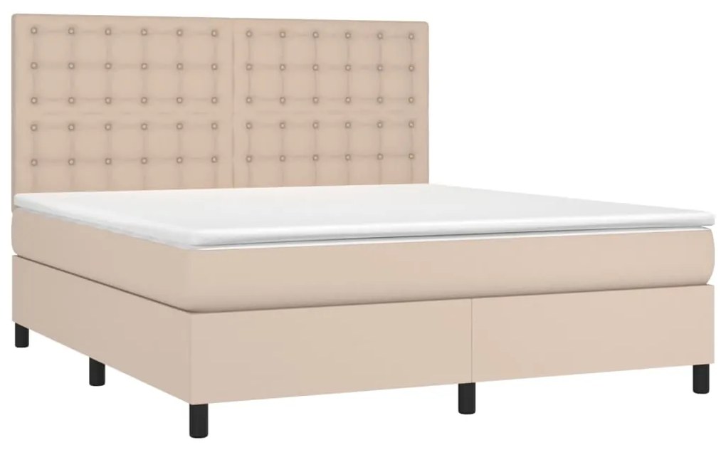 Cama box spring c/colchão/LED 180x200cm couro artif. cappuccino