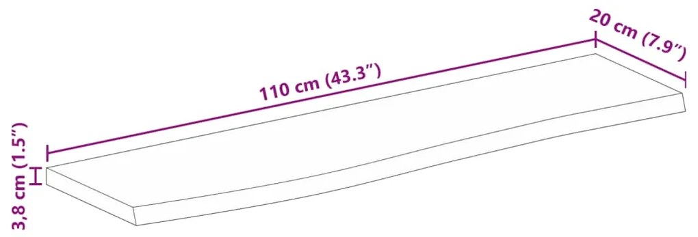 Tampo de mesa borda viva 110x20x3,8 cm mangueira áspera maciça