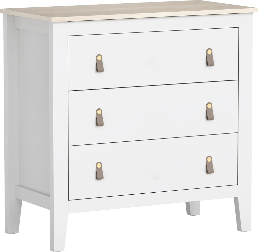 HOMCOM Cómoda de 3 Gavetas Cómoda para Dormitório com Puxadores de PU 80x40x78,5 cm Branco | Aosom Portugal